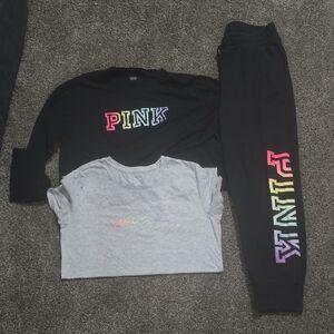 Pink Logo Black Sweatshirt and Joggers Set